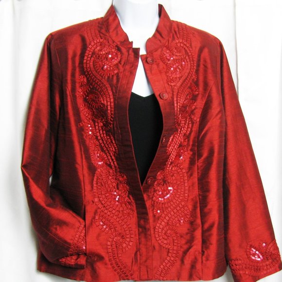 Chicos Sz 2 Evening Jacket RED Stunning - Picture 1 of 8